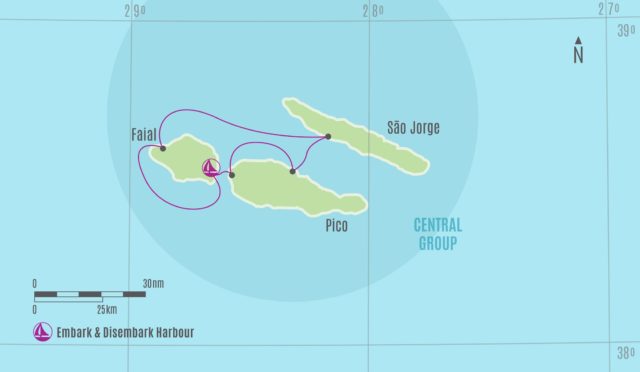 Itinéraires de navigation des Açores - Carte du groupe central