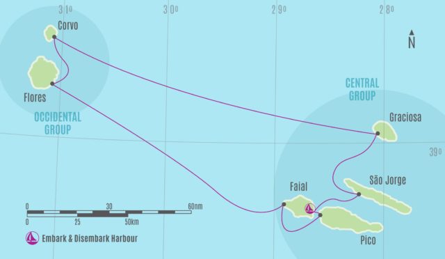 Itinéraires de navigation aux Açores - Carte des itinéraires du groupe Occidental et Central